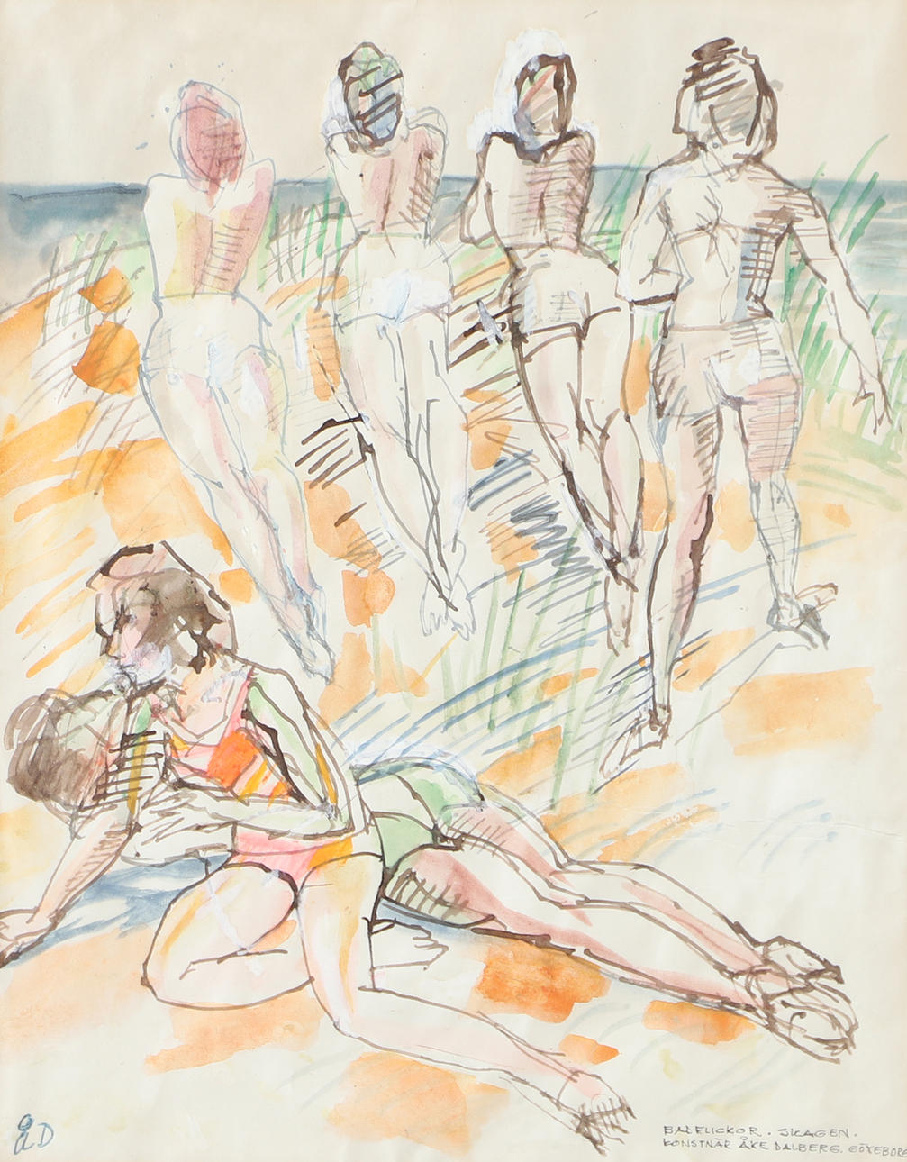 ÅKE DALBERG. “Badgirls Skagen”, signed.