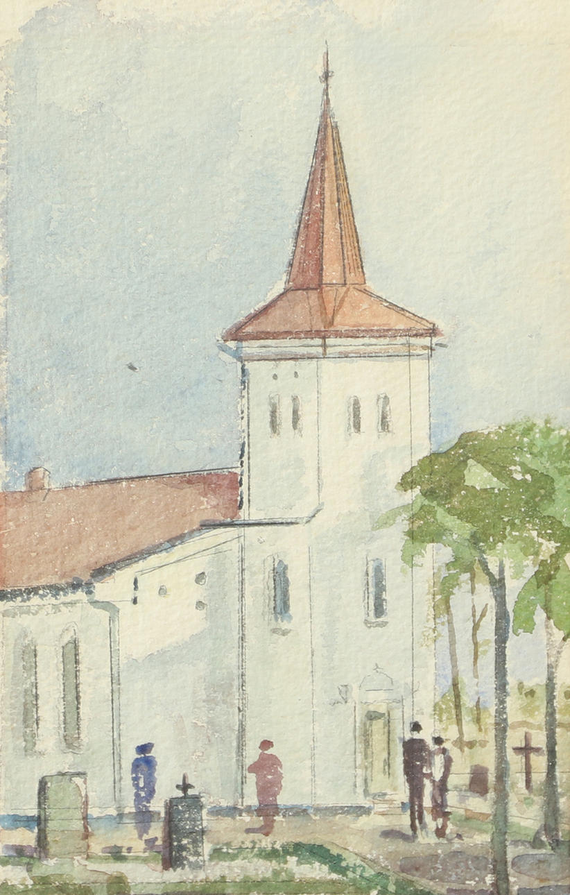 OKÄND KONSTNÄR. Kirche, Aquarell, unsigniert.