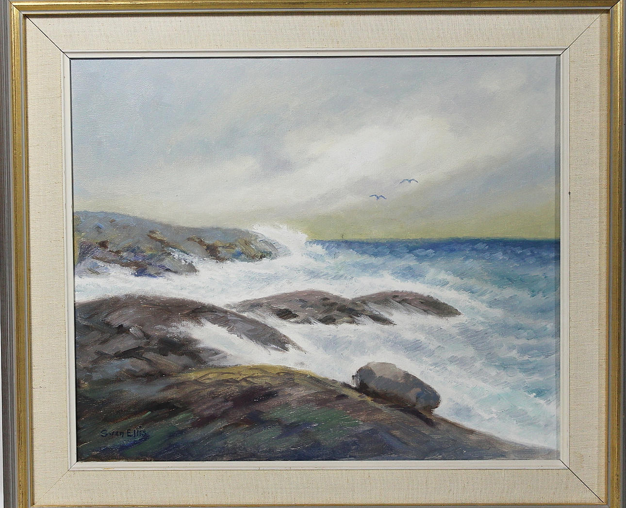 SVEN ELLIS. olja på duk, Havsmotiv: bränningar mot kala klippor, signerad.