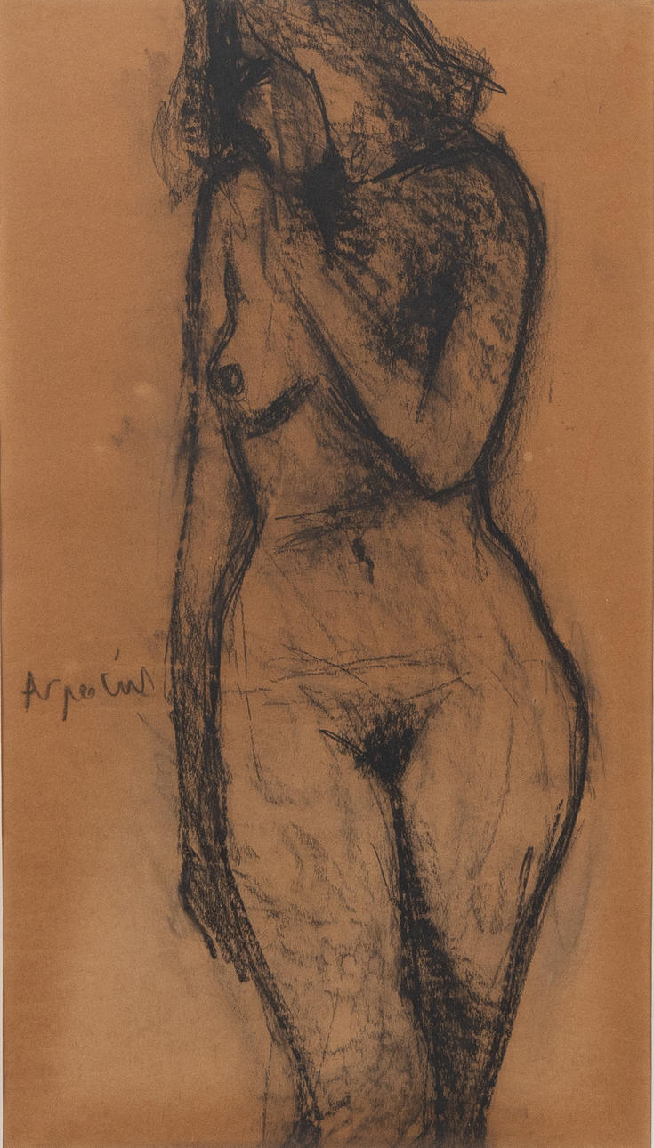 ARNE ASPELIN. Model, charcoal drawing, signed.