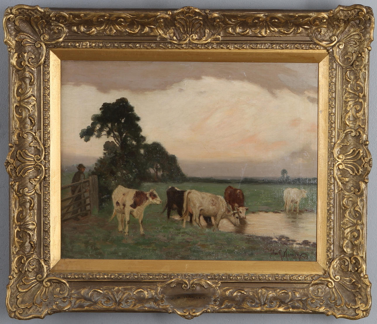 JOHN RABONE HARVEY. Landskap med kor, olja på duk, signerad.