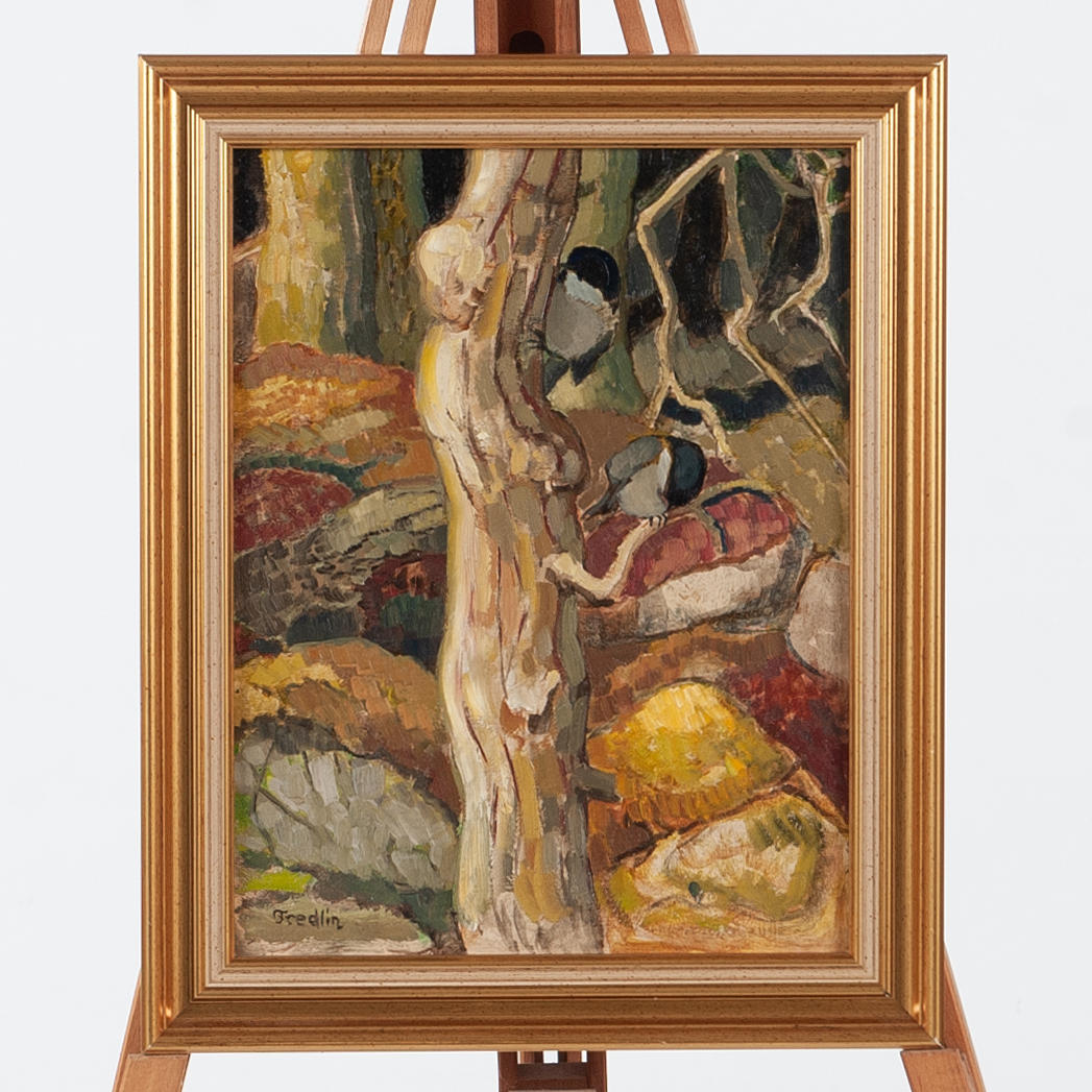 TOR-OTTO FREDLIN. Oil on panel, Trees with birds, Signed.