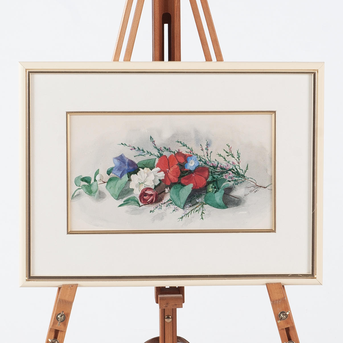 OIDENTIFIERAD KONSTNÄR. WATERCOLOUR 1885, floral still life, signed and dated.