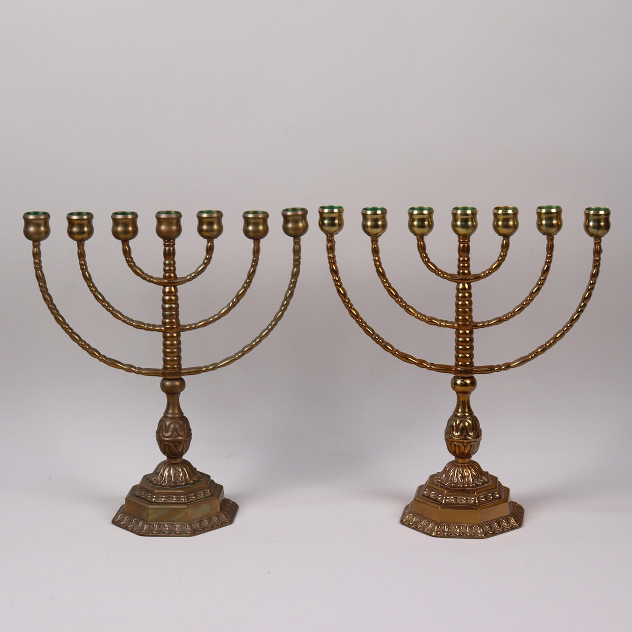 A menorah candelabra, brass, 2pcs.