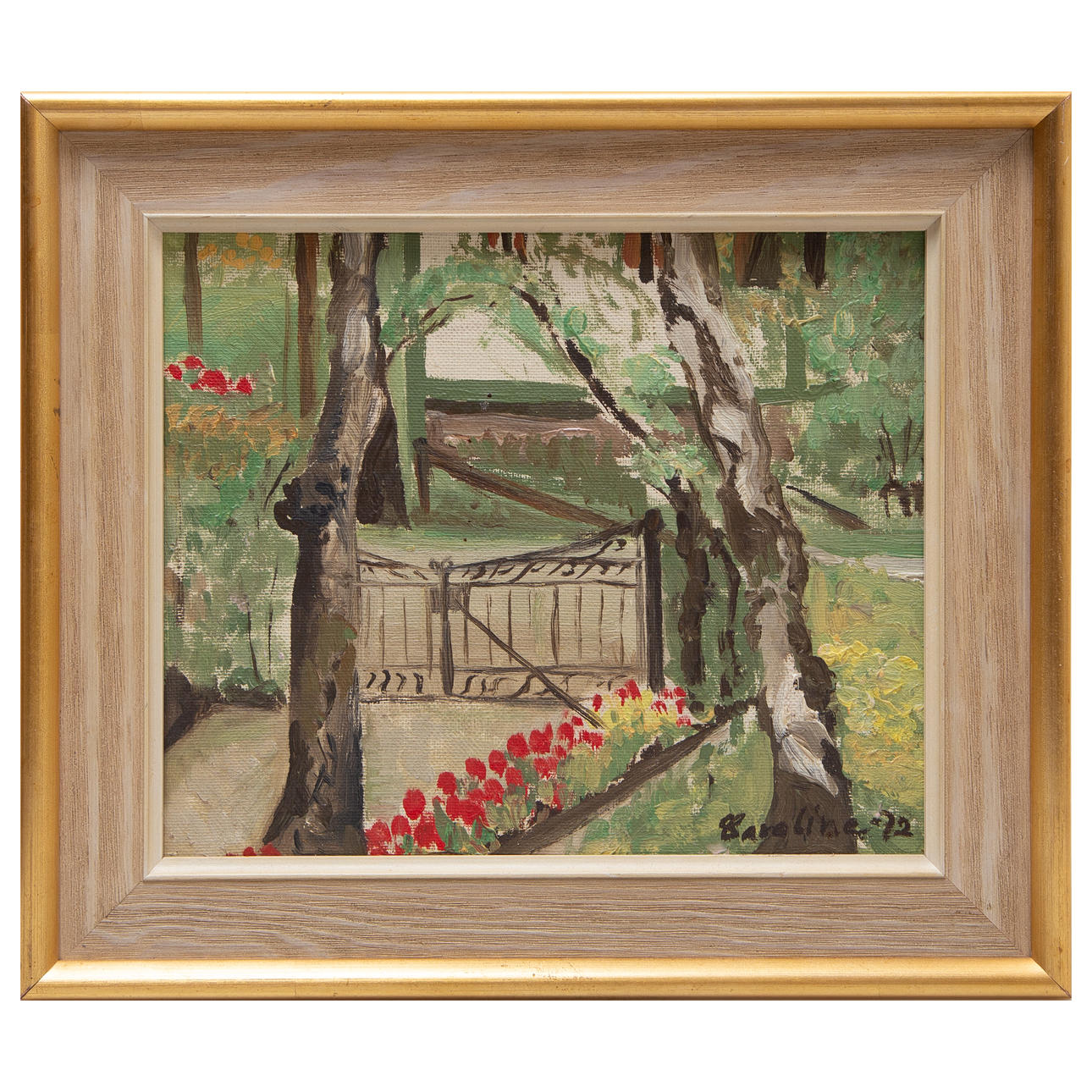 CAROLINE GRINDA-CHRISTENSEN. “GRINDEN” OIL ON PANEL, SIGNED, DATED -72.