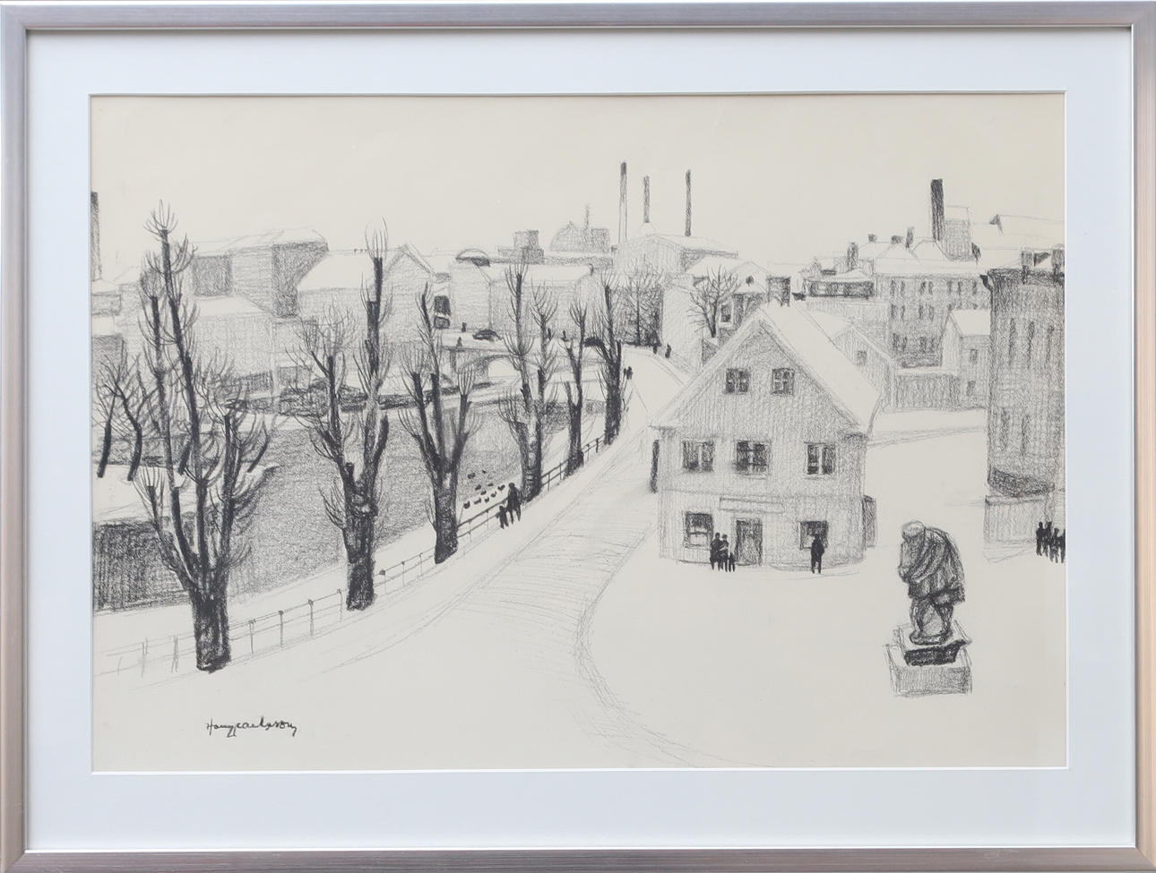 HARRY CARLSSON. Norrköping motif, drawing, signed.