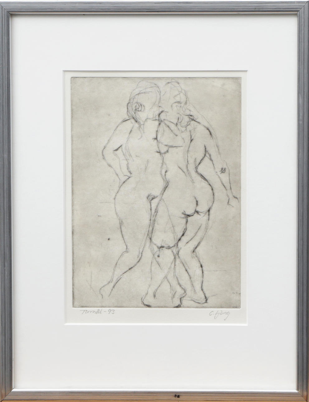 OIDENTIFIERAD KONSTNÄR. GRAPHIC LEAF, dry needle, signed C Heather.