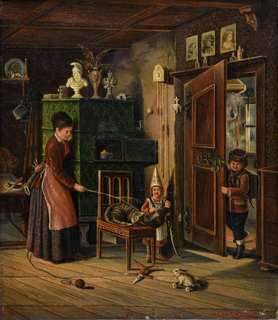 GENRMALER (DEUTSCH UM 1850). ”leka med kattungen”.
