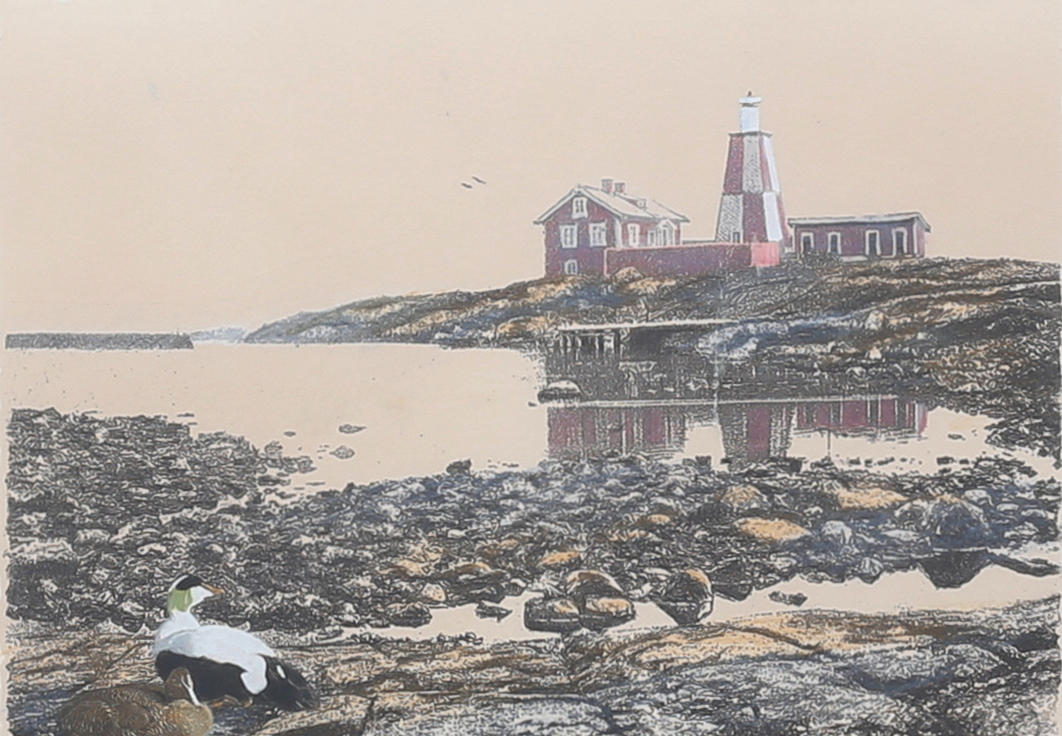 HENRY GUSTAFSSON. “Storkapppens Lighthouse”. Lithograph in colours, signed and numbered 4/75, dated -97.