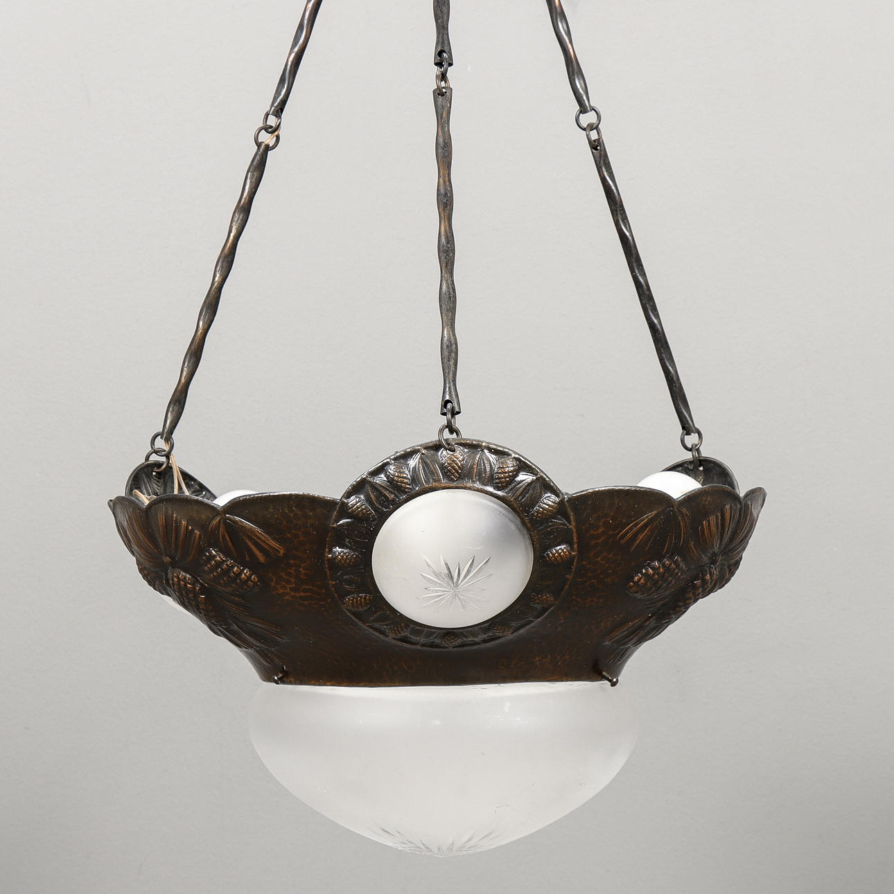 CEILING LAMP Jugend, copper with glass cup.