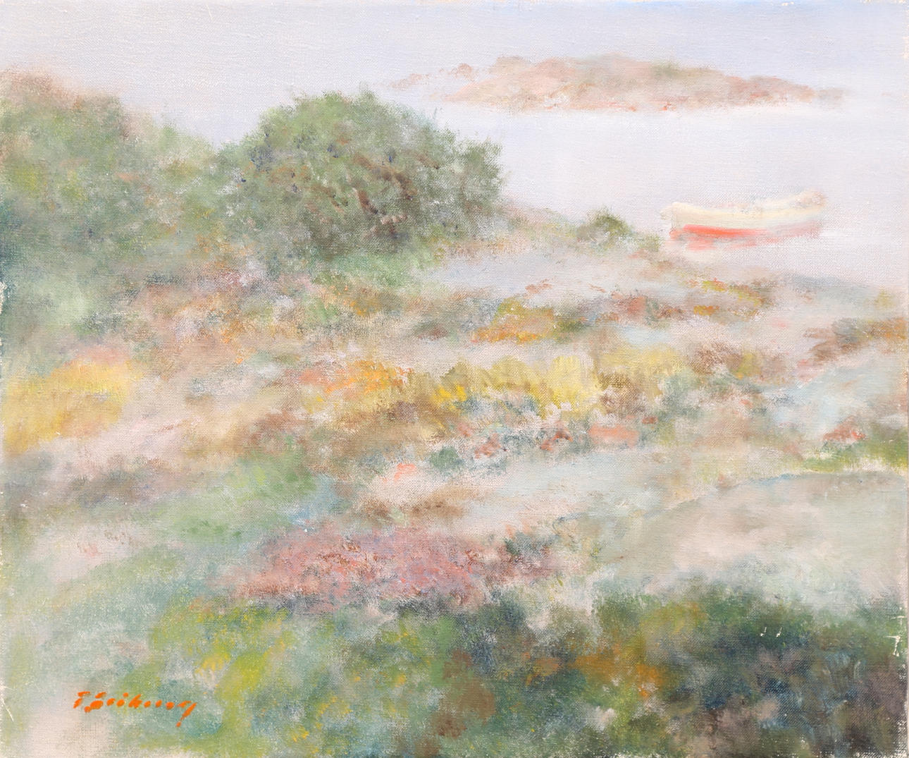 TAGE ERIK HELGE ERIKSSON. olja duk, signerad T.Eriksson, "Sommardag Västkusten".