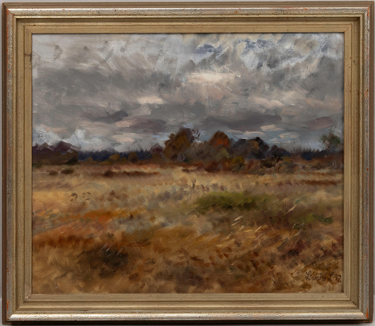 LINDORM LILJEFORS. Landscape with moose, oil on panel, signed, dated -47.