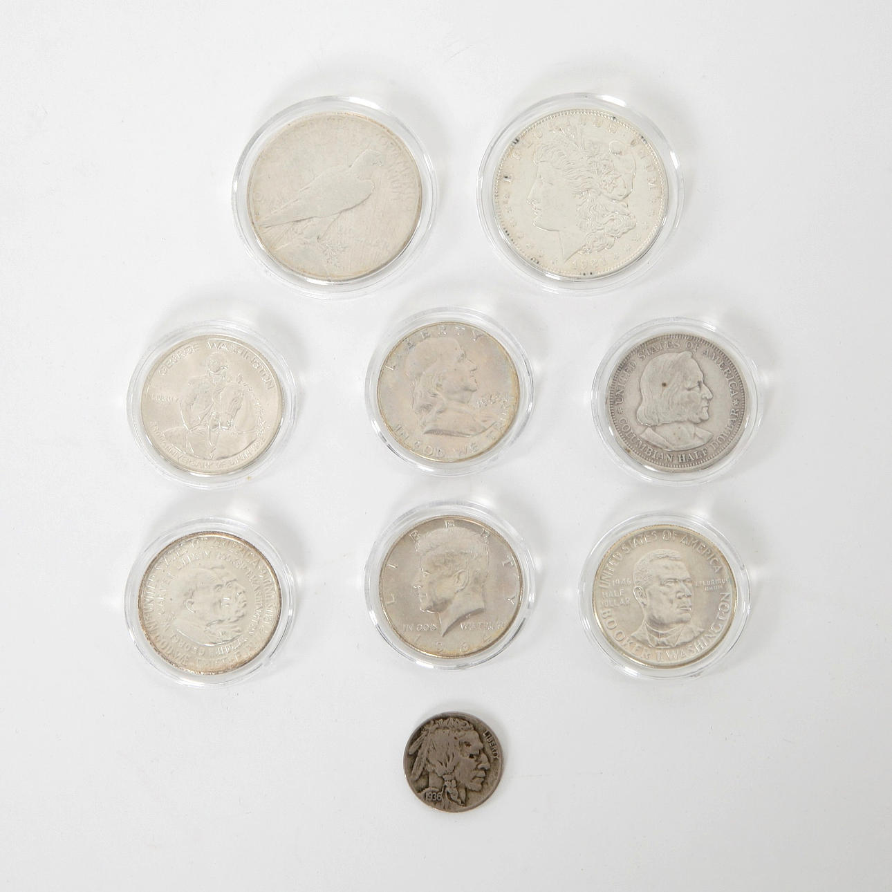 US COINS 1893-1982, 9 pcs, Silver and nickel, 1/2- and 1 Dollar and 1  Buffalo nickel. Coins, Medals & Stamps - Coins & Banknotes - Auctionet