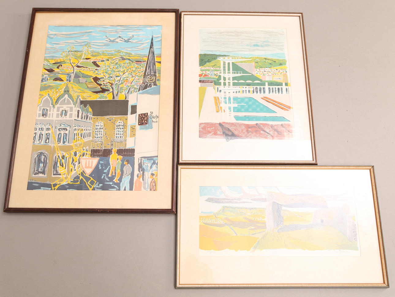 GÖSTA PETTERSSON. TAVLOR, 3 st, litografier, Gösta Pettersson, 1900-tal, Falbygdsmotiv.