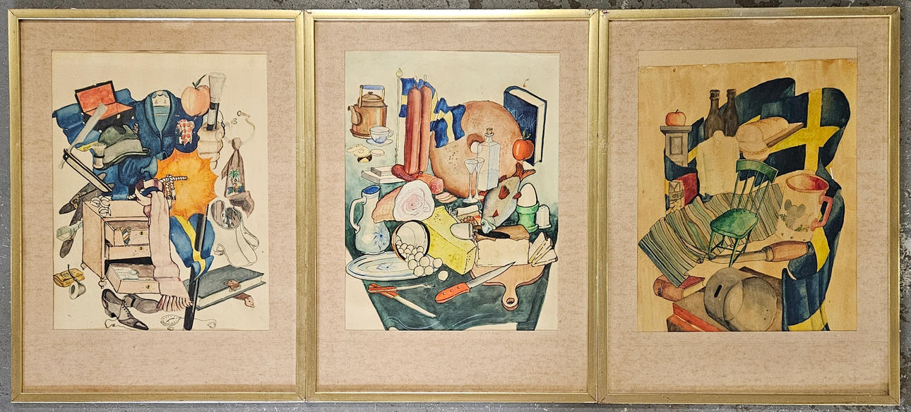 ATTRIBUTED TO BENGT BORG. Still Life. Three watercolours, unsigned.