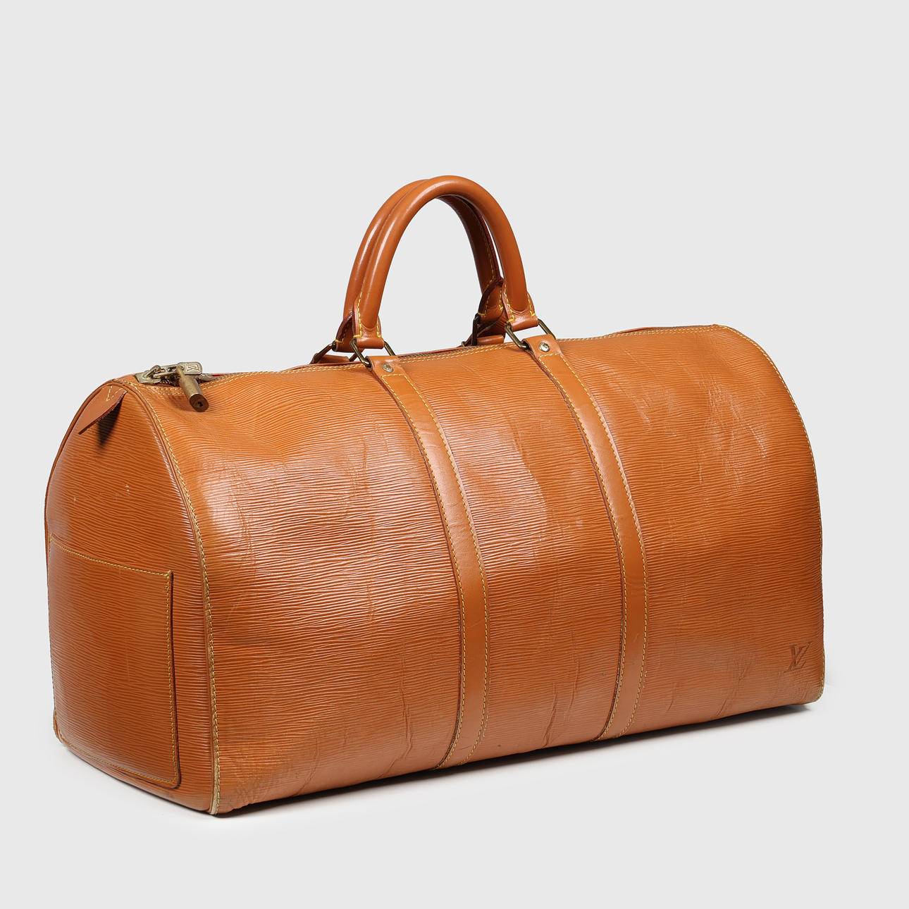 Louis Vuitton Wochenendtasche aus cognacfarbenem Épi-Leder.