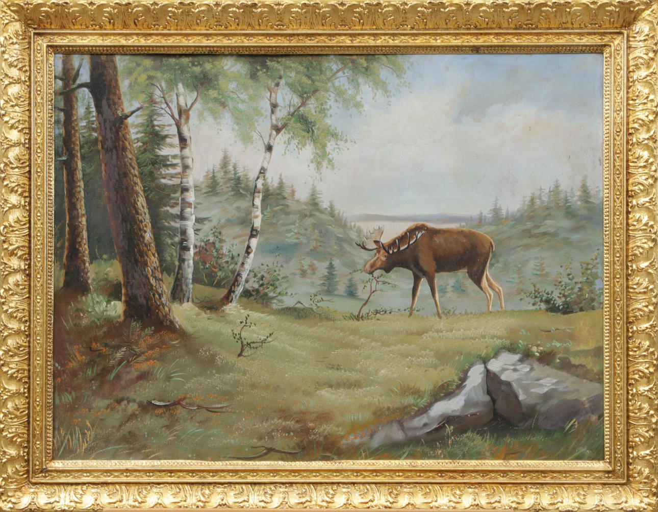 OIDENTIFIERAD KONSTNÄR. OIL, on panel, Moose motif, signed.