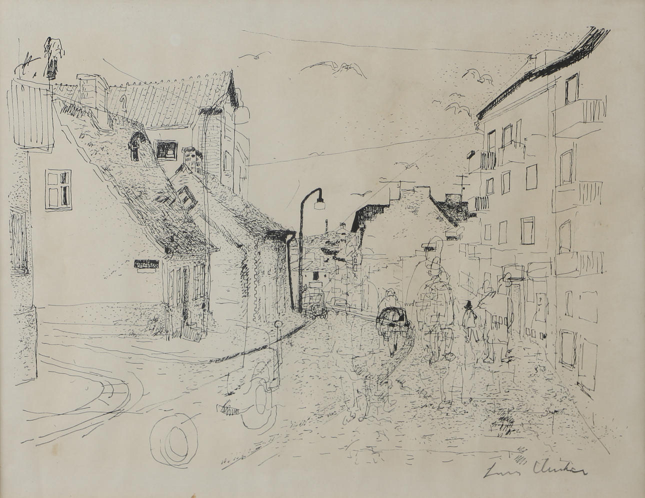 LARS HERDER. Helsingborg motif, graphic leaf, signed.