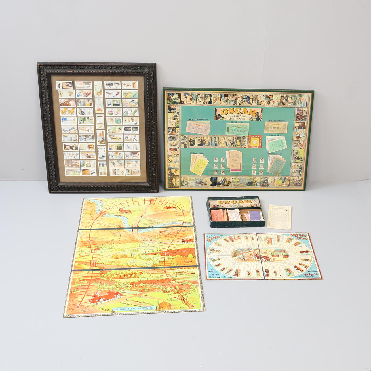 FRAMED OSCAR BOARD GAME, CARDS, 2 OTHER BOARD GAMES AND FRAMED ...