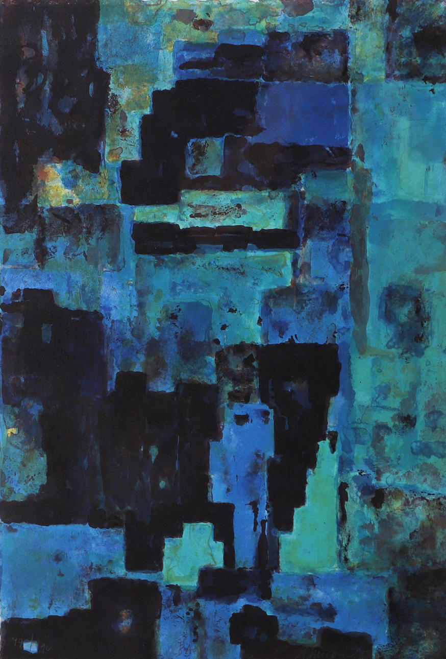 ANNE VILSBØLL. Composition in blue, lithograph in colours, signed.