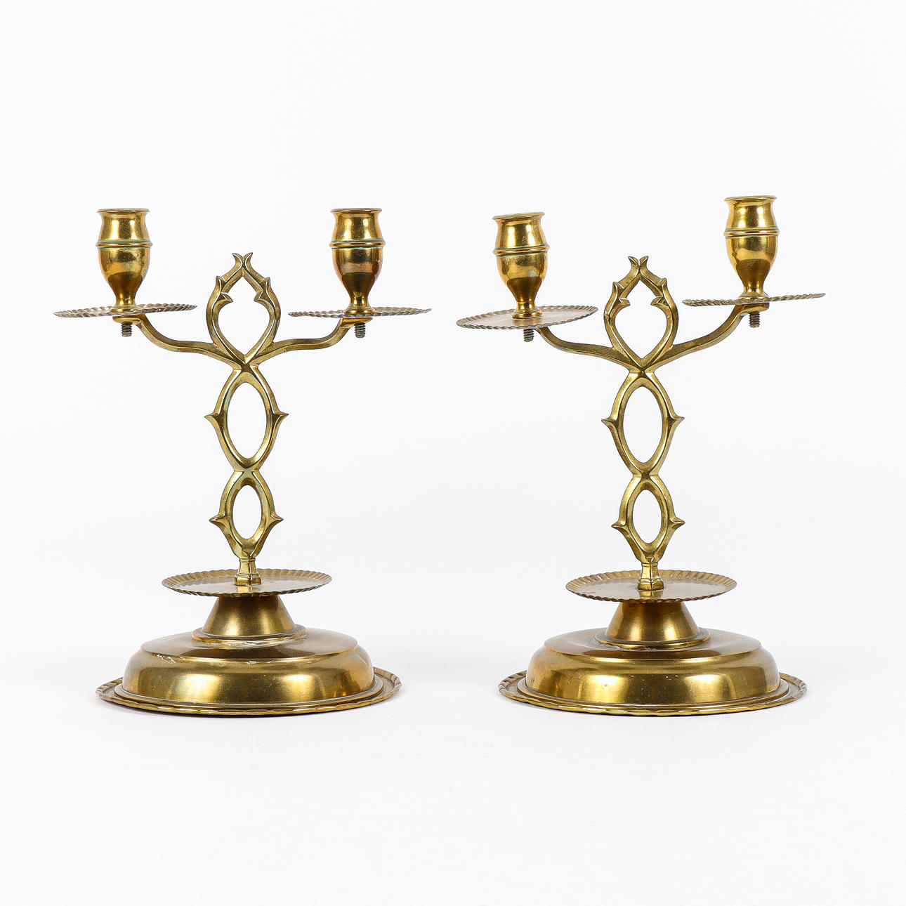 Blekingellysestager, et par, messing.