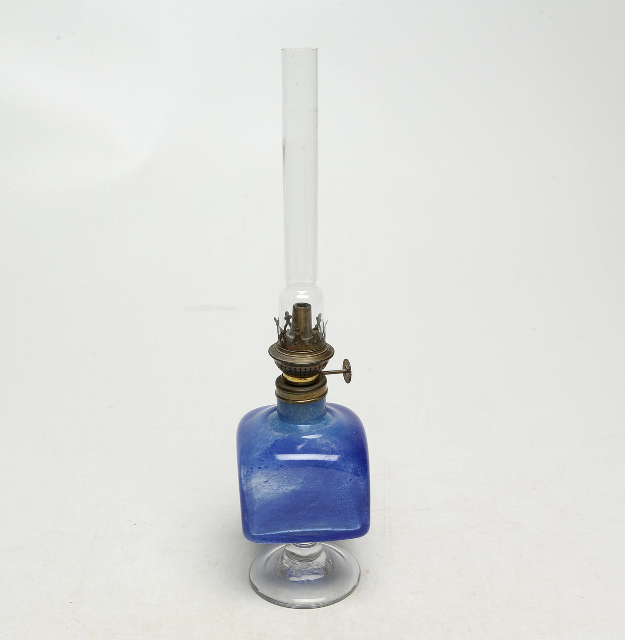 TABLE KEROSENE LAMP, glass/metal. dated 1976.