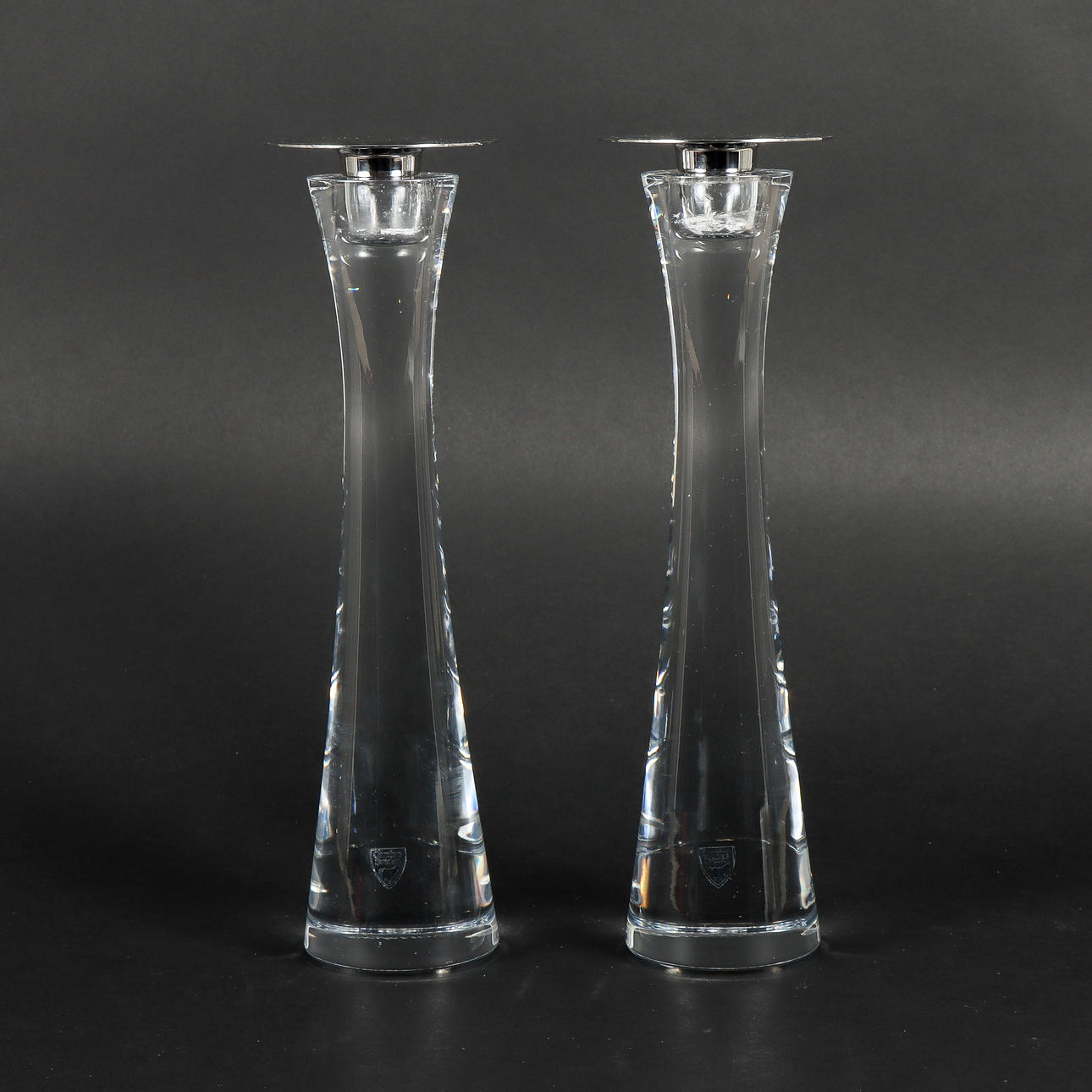 INGEGERD RÅMAN candlesticks pair, Orrefors, Huston.