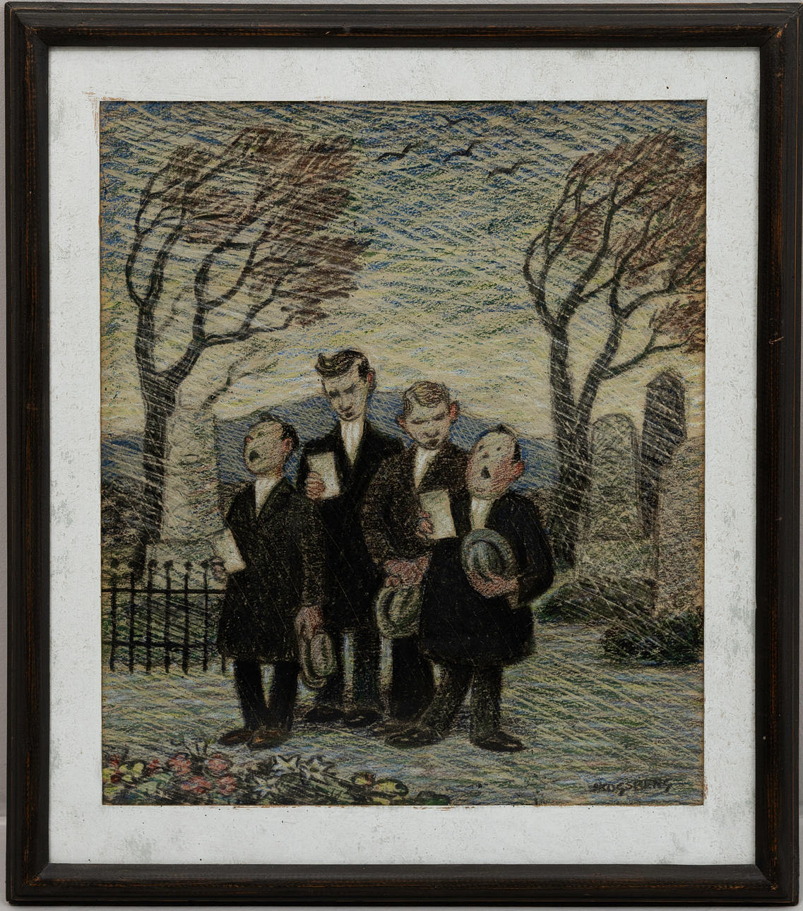 HARALD SKOGSBERG. Singing Men, pastel, signed.