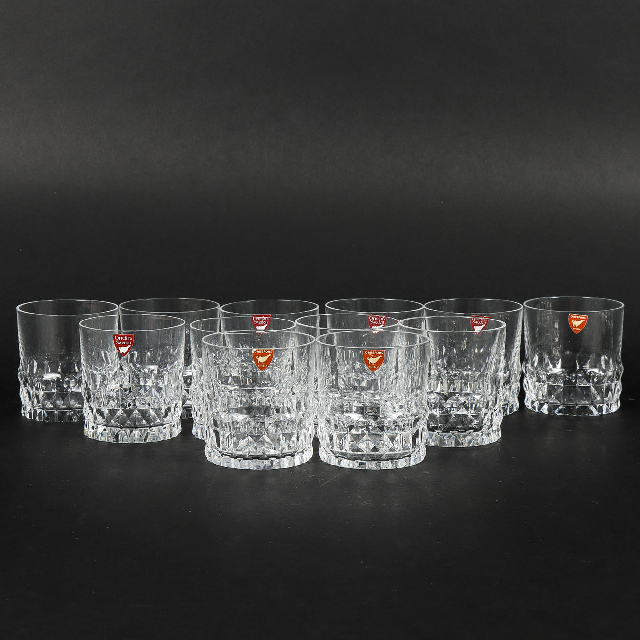 INGEBORG LUNDIN. Viskilasit 12 kpl, Orrefors Sylvia.