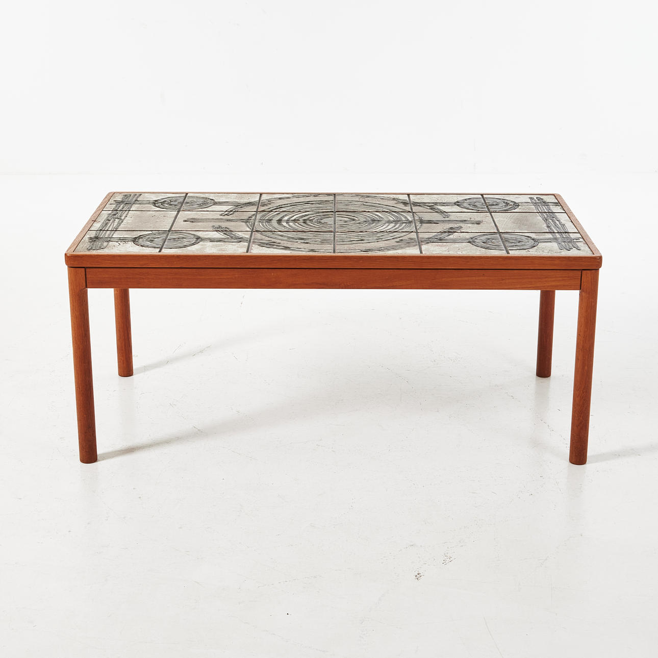 A coffee table, Trioh, Denmark, 1970s, teak, table top with tiles.