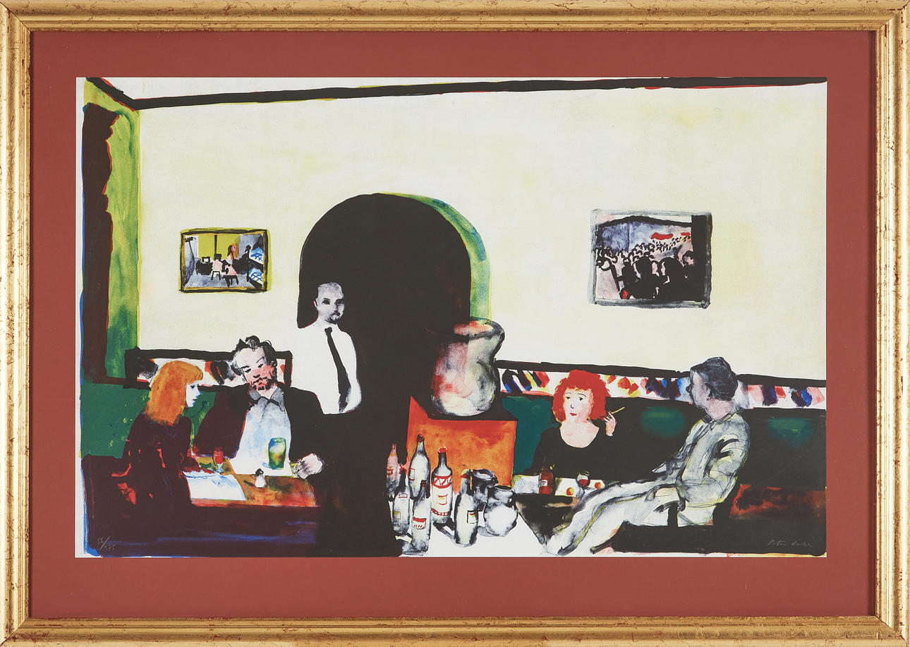 PETER DAHL. Restaurant interior, colour lithograph, signed.