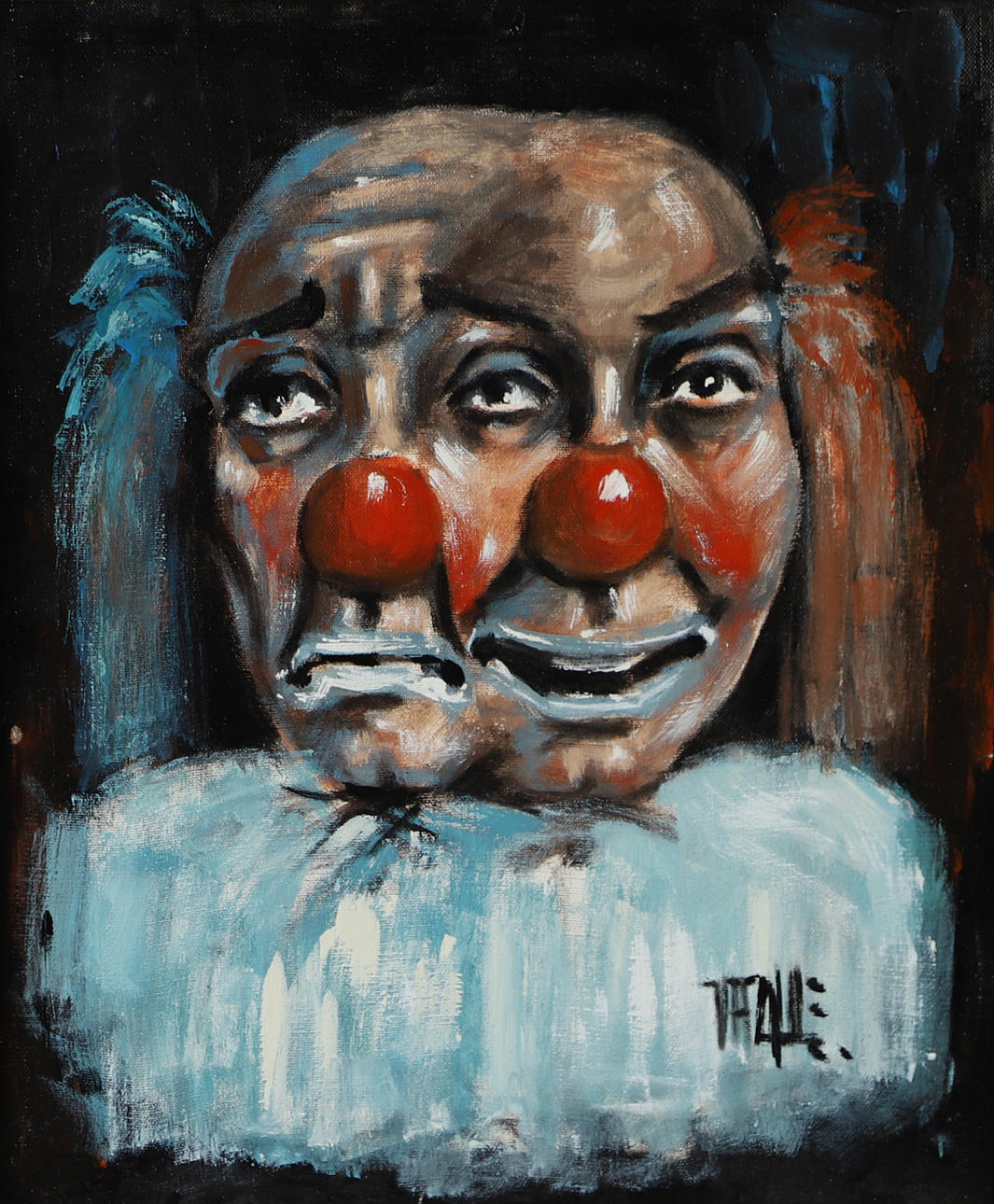 OIDENTIFIERAD KONSTNÄR. Clown mit zwei Gesichtern, Öl auf Leinwand, undeutlich signiert.