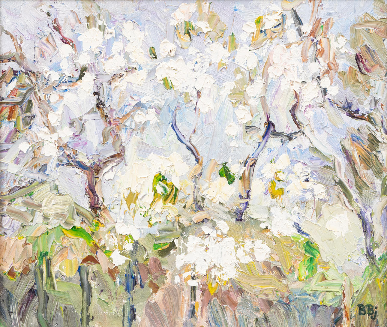 BENTE  BJERREGAARD. Flowering tree, oil on canvas, signed BBJ.