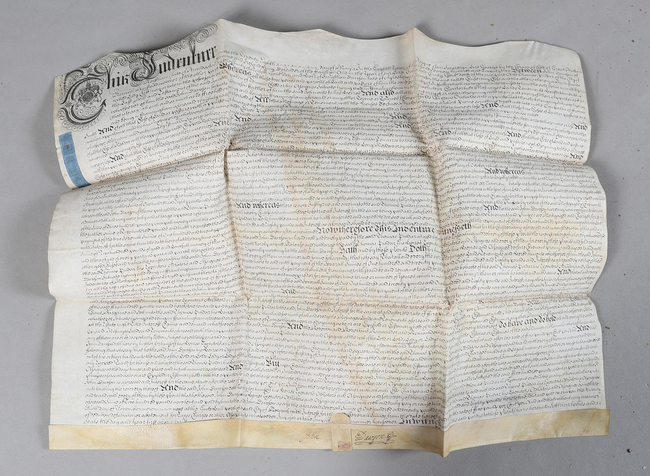 A GEORGE I MANUSCRIPT INDENTURE, 1722.