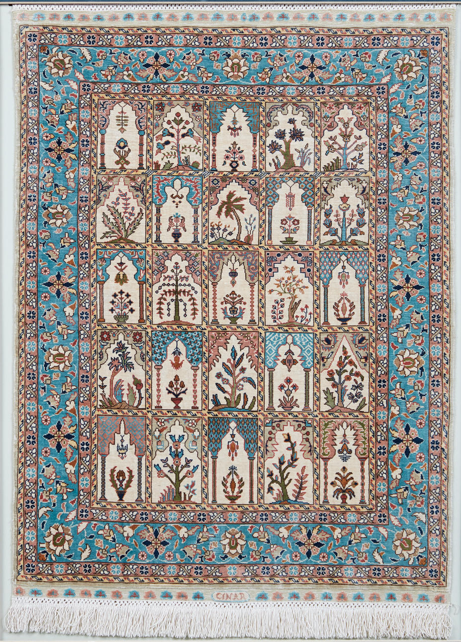 Hereke rugs with plant images and floral ornaments, 60x44cm, silk ...
