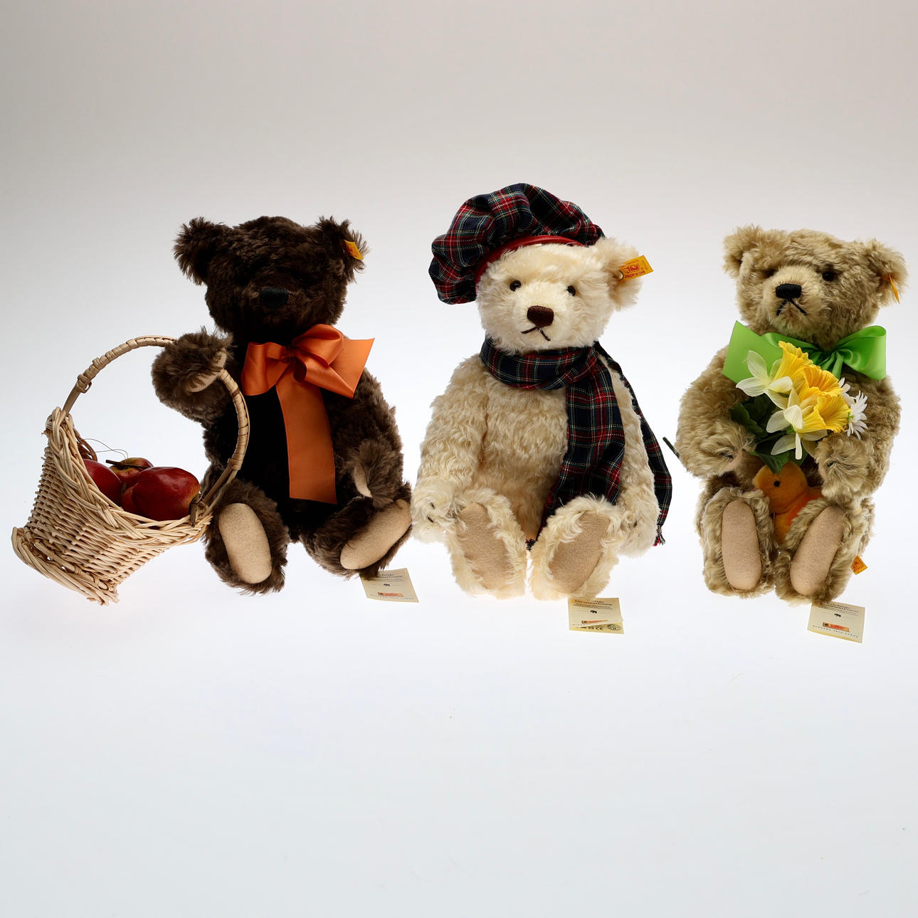 3 STEIFF BEARS "SPRING", "AUTUMN" AND "WINTER.