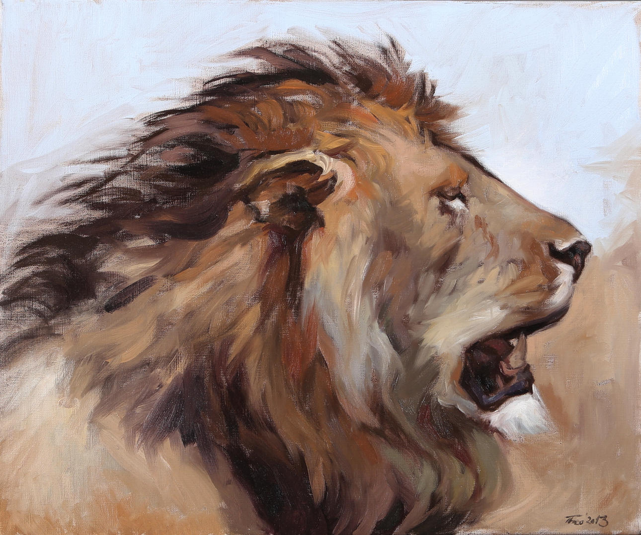 THEODORA DANIELA CAPAT. Lejonansikte, olja på duk, signerad Theo och daterad 2013.