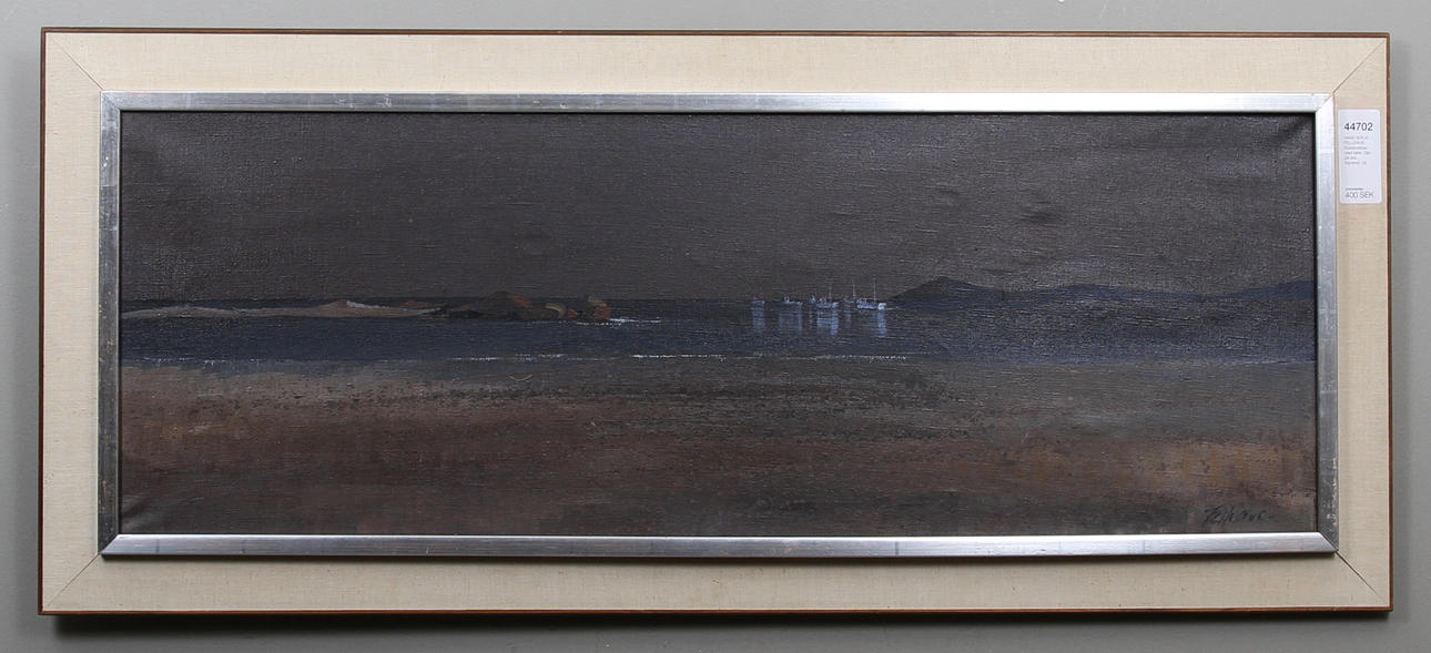 HANS BÖRJE FELLENIUS. Kustlandskap med båtar. Olja på duk. Signerad.