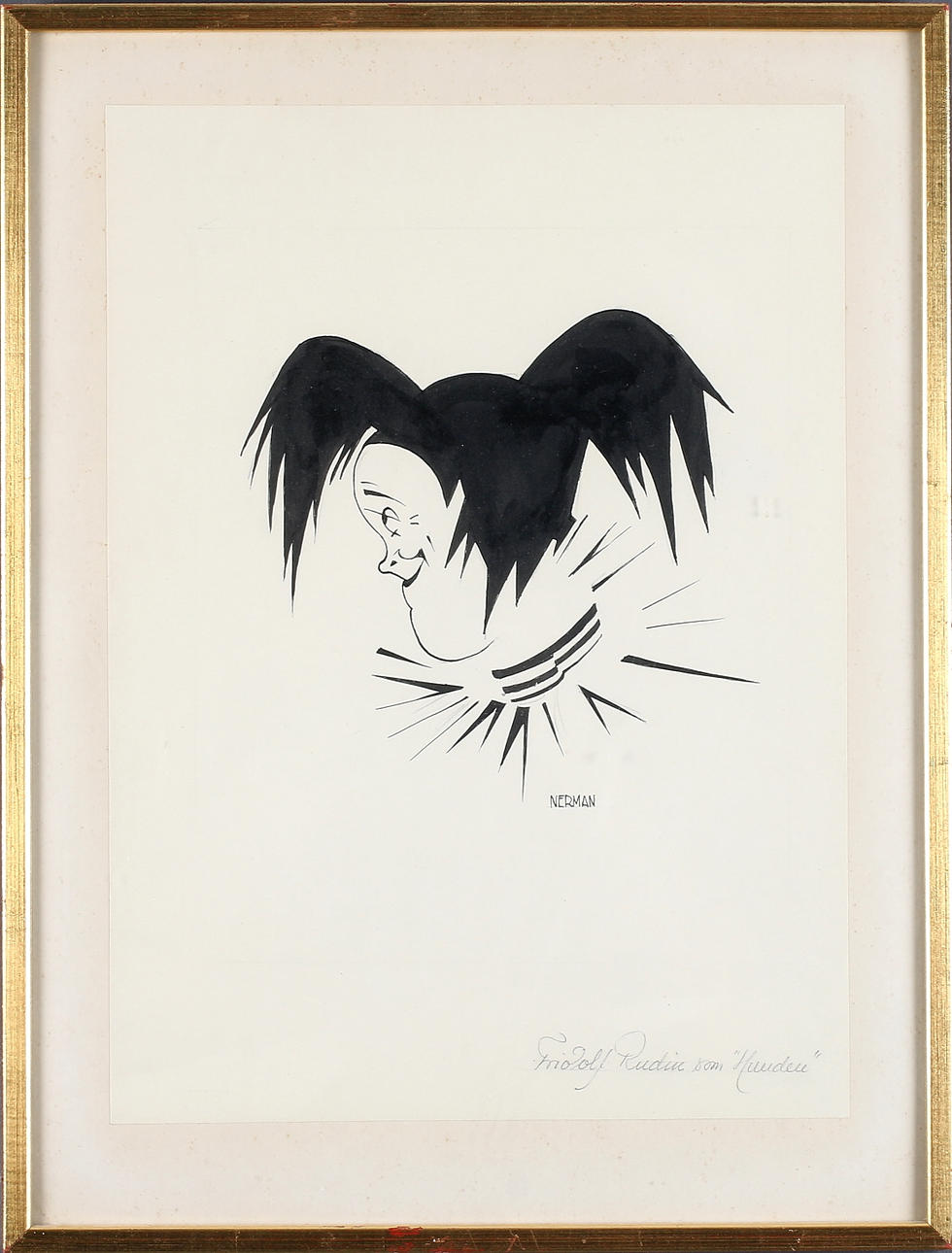 EINAR NERMAN. "Fridolf Rudin som Hunden", tusch på papper, signerad.