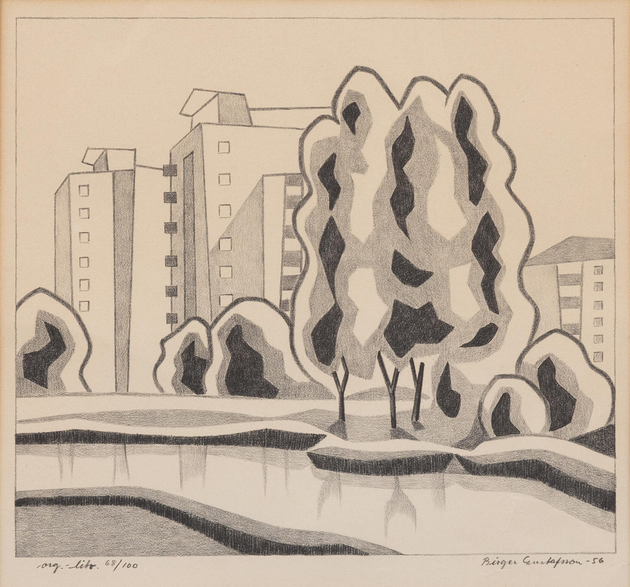 BIRGER GUSTAFSSON (1874–1964). High-rise building, lithograph no. 68/ ...