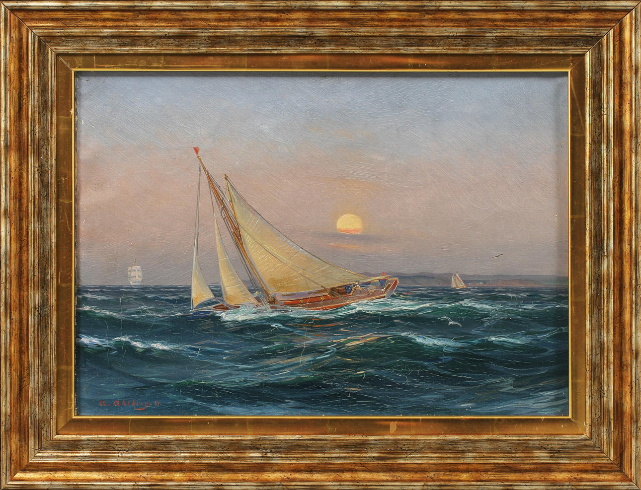 ARVID AHLBERG. Kustmotiv med segelbåtar, olja på duk, signerad och daterad 10.