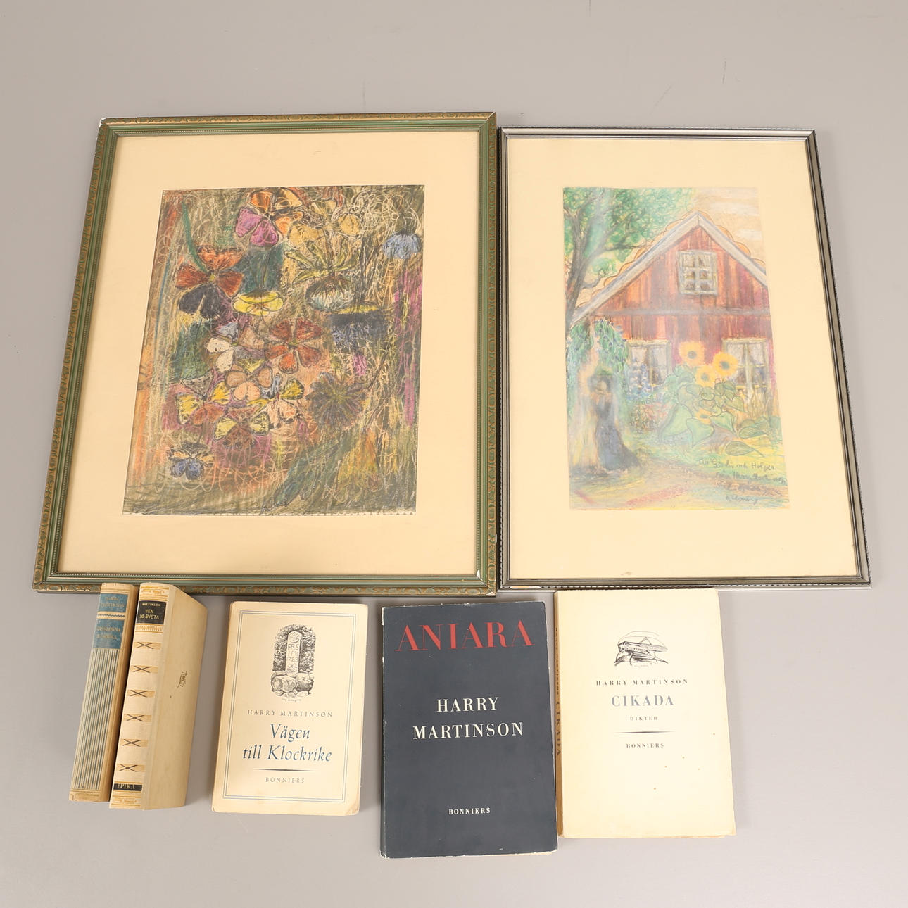 HARRY MARTINSSON. Pasteller, 2 st och 5 böcker .
