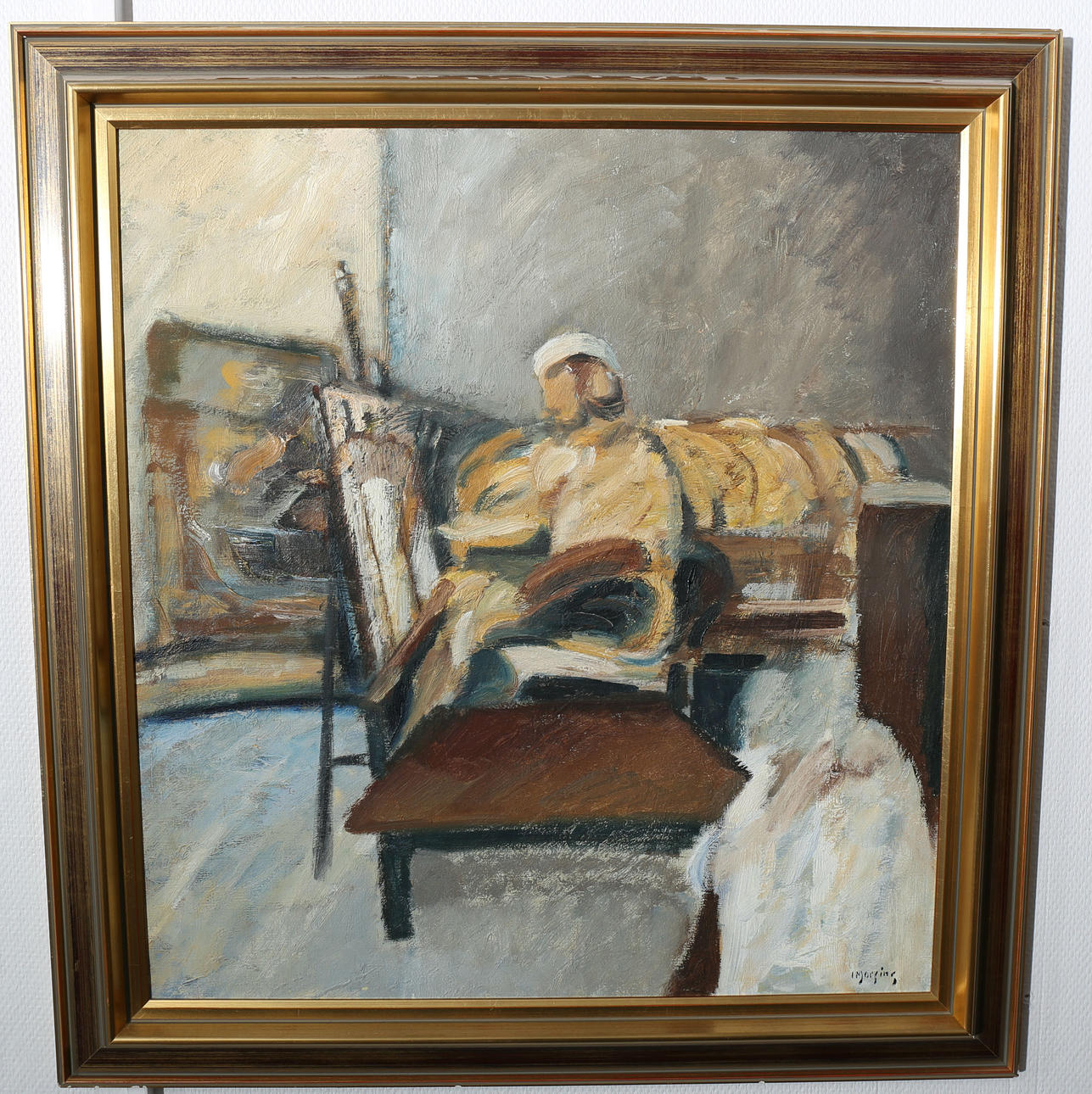 IVAR MORSING. Olja på duk, "Vid staffliet", signerad I Morsing.