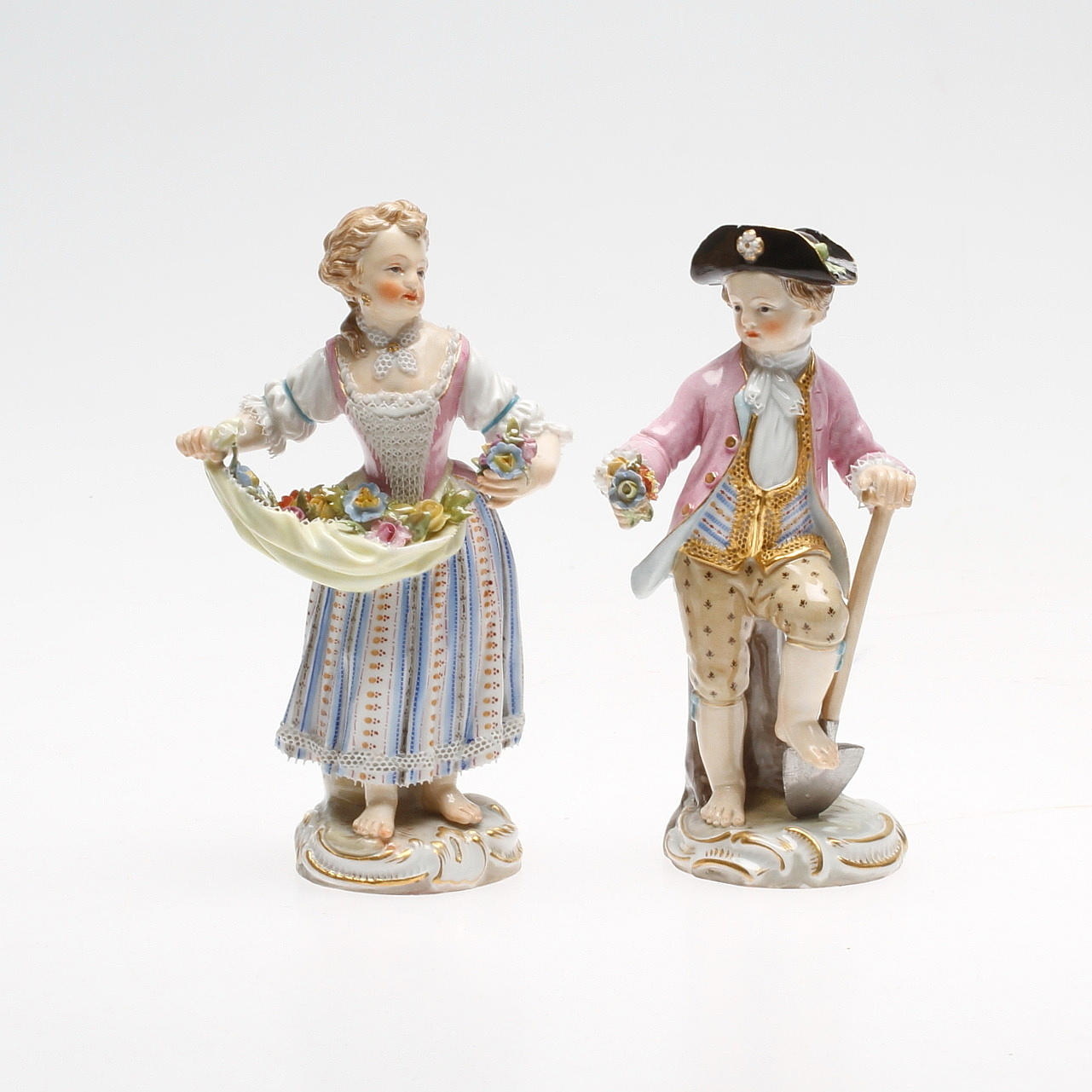 FIGURINER, 2 st, porslin, rokokostil, Meissen, Tyskland, 1900-tal.