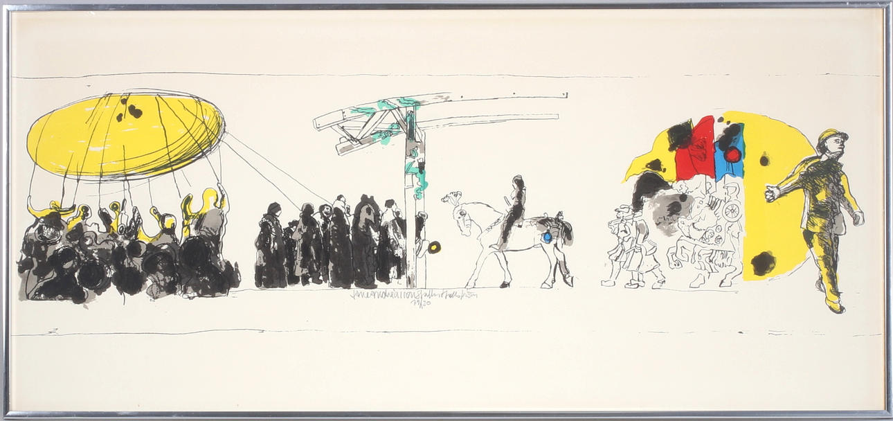 STAFFAN HALLSTRÖM / LASSE ANDRÉASSON. “Take down the sun”, lithograph in colour, signed and numbered 79/130.