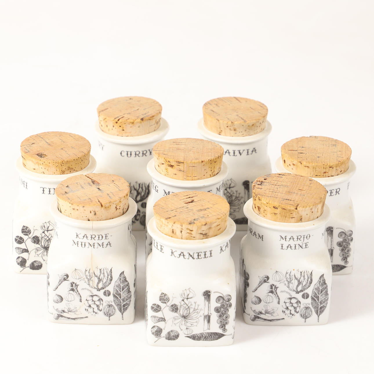 SPICE JARS, 8 pieces, porcelain, Arabia, Finland.