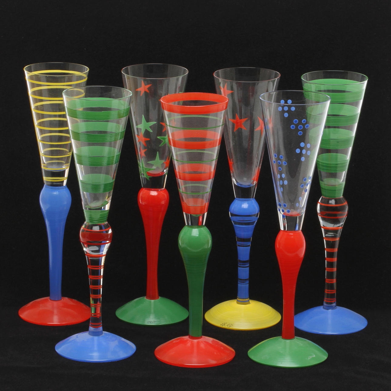 SNAPSGLAS, 7 st, "Clown", Anne Nilsson, Orrefors.