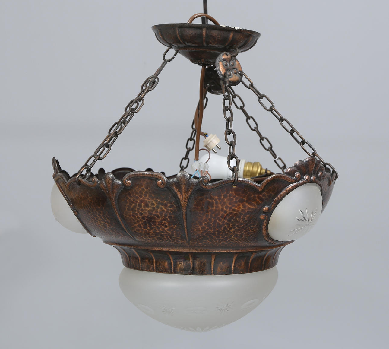 A copper ceiling lamp, Art Nouveau.