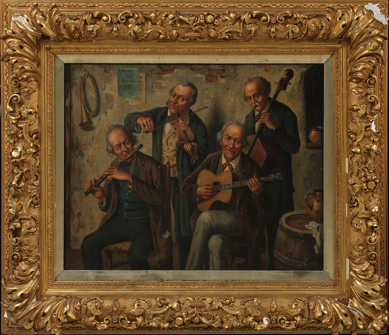 FRANZ GIESSEL. Spelemän, olja på duk, sign.