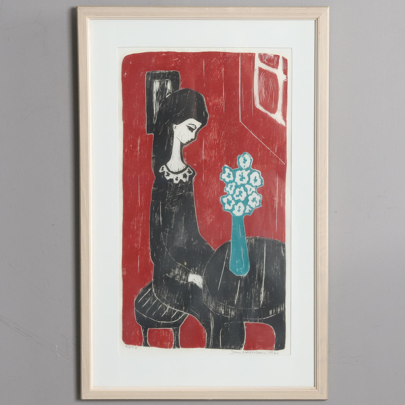 JENS MATHISEN. COLOUR WOODCUT, signed and dated 1961.
